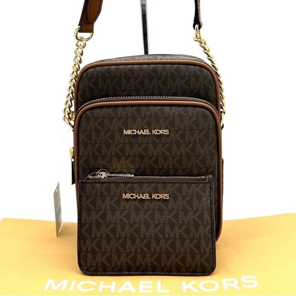 Michael Kors Medium NS Chain Xbody Bag & Small TZ Coinpouch w/D Brown/Gold - Picture 3 of 12